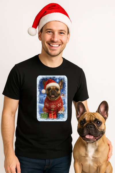 Vánoční tričko s Francouzským buldočkem0